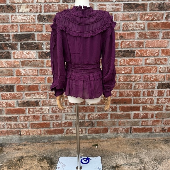 SOLD ELSEWHERE NWT FARM Rio burgundy/purple ruffled long sleeve gathered blouse - Picture 7 of 13